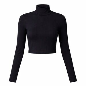 Wilfred Aritzia Ribbed Turtleneck Crop Top Black Long Sleeve S Modal Staple